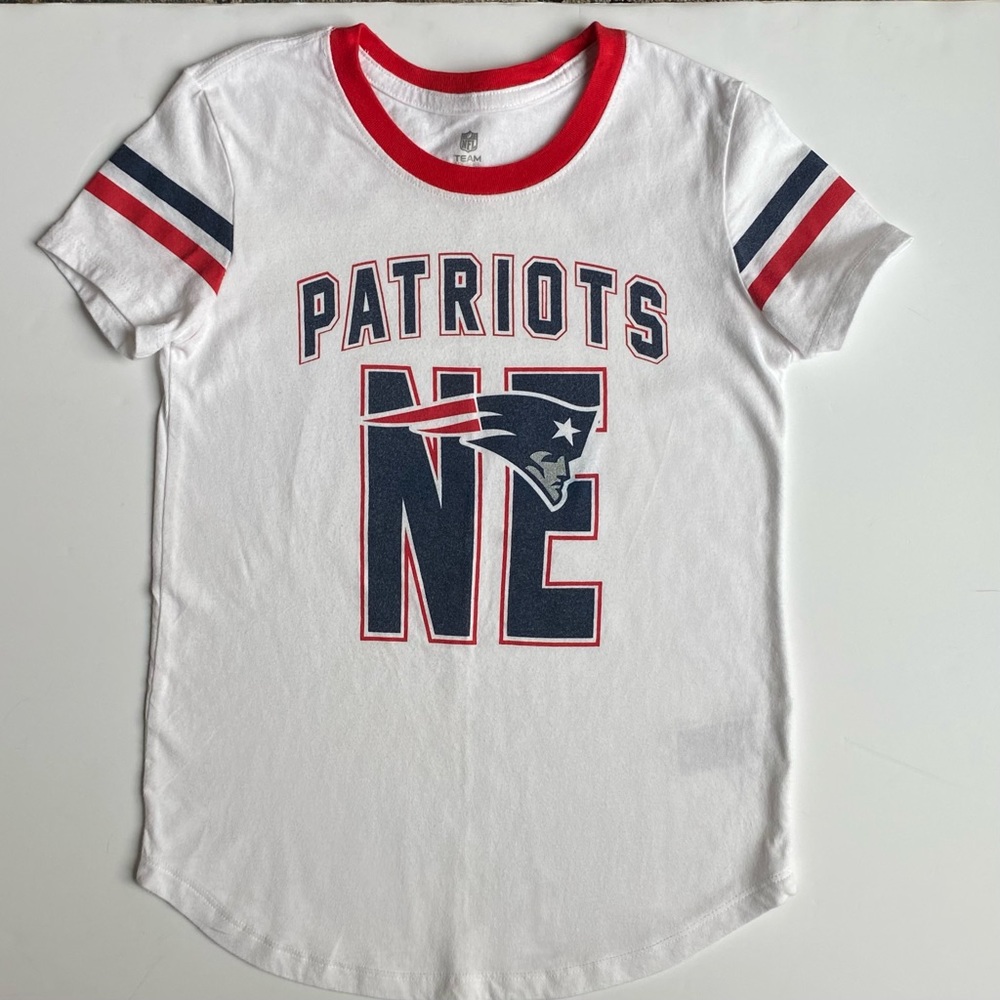 Patriots Shirt Size 10 12 Large Girls Football NFL White Red Blue New England
